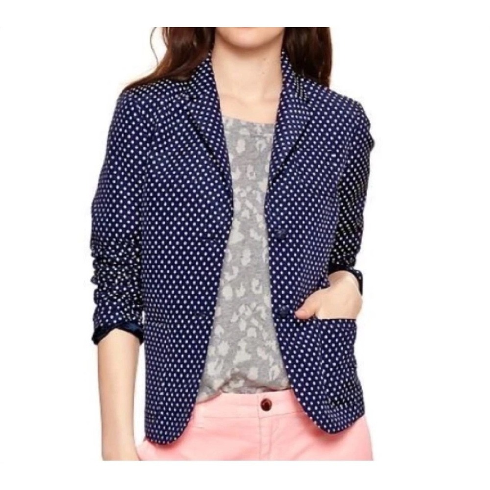 Gap Academy Blazer Navy White Polka Dot Classic Fit Single Button Women Size 4